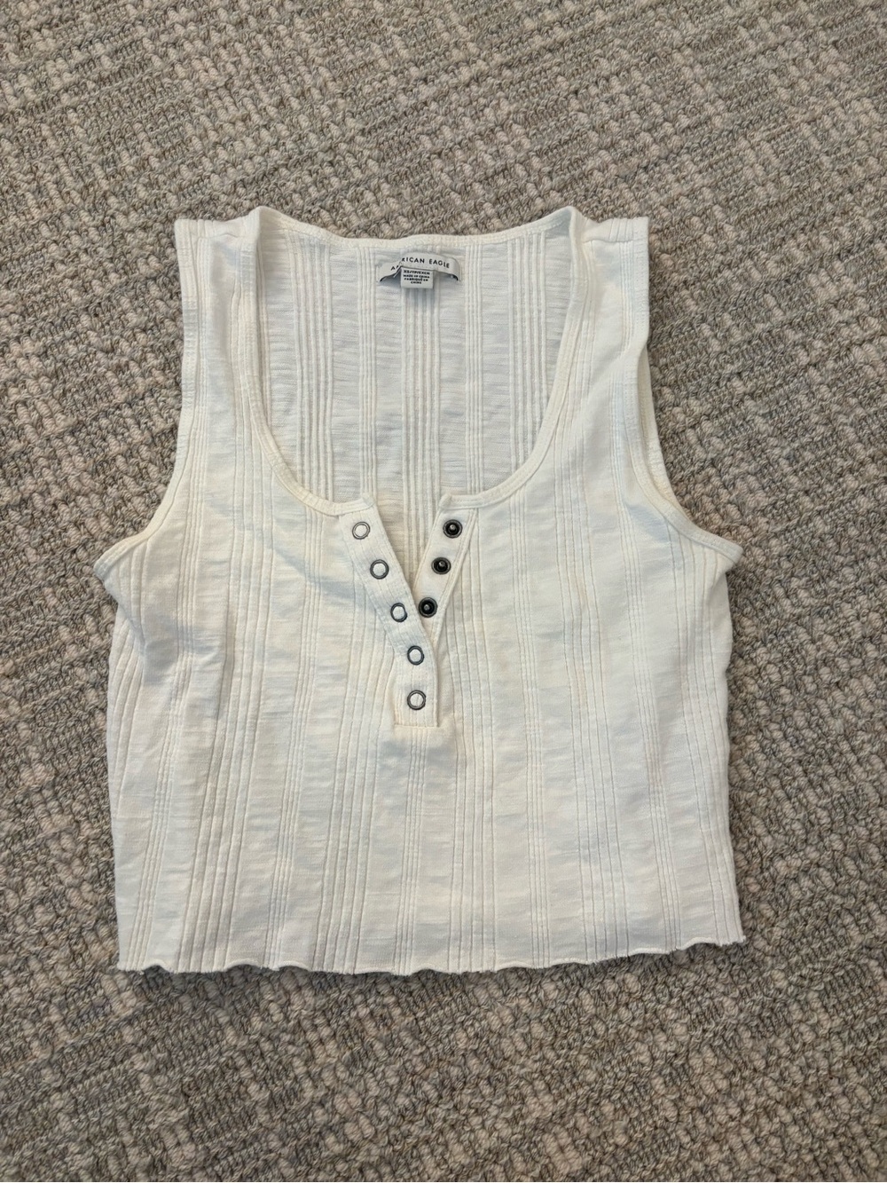 American Eagle Outfitters Cream Ribbed Henley Tank